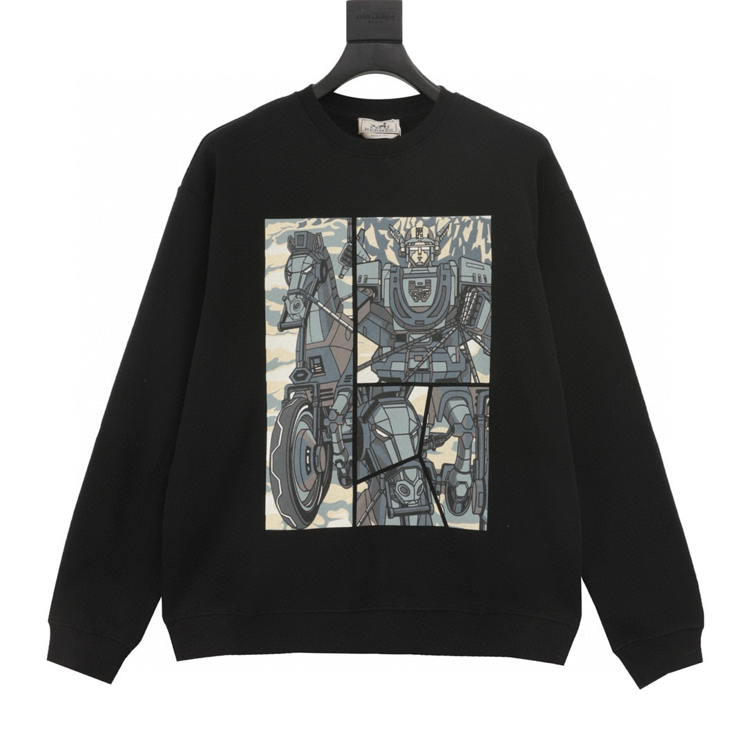 Hermes Clothing Sweatshirts Black Printing Cotton Knitting