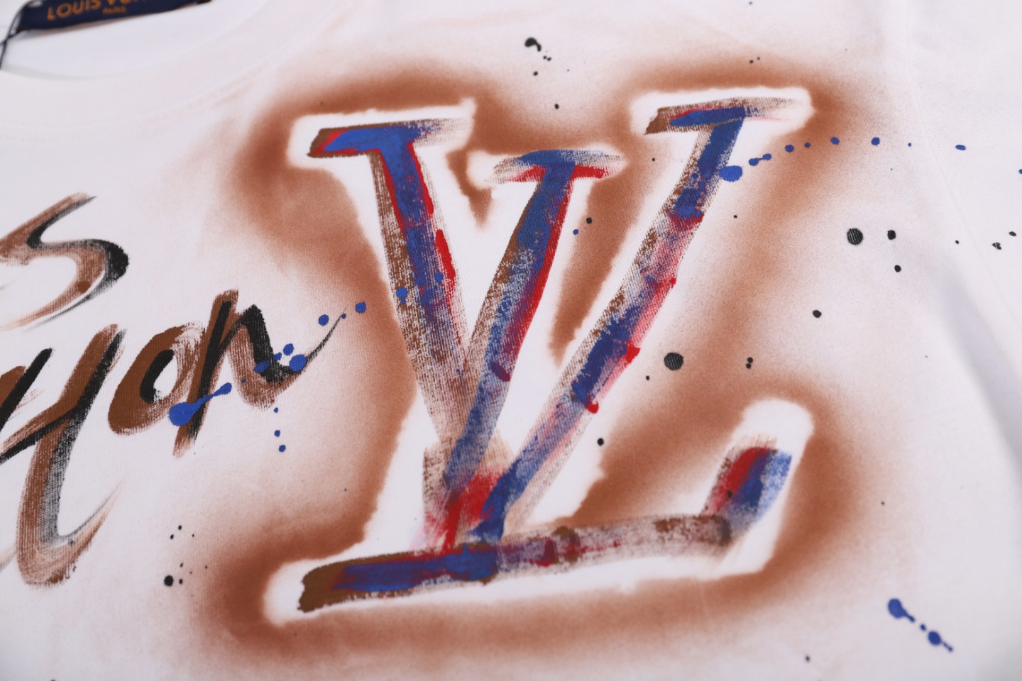 Louis Vuitton/路易威登 老花手绘涂鸦短袖T恤 黑色 白色