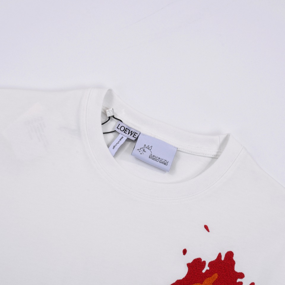 Loewe/罗意威 龙猫限定口袋火焰刺绣短袖T恤 黑色 白色