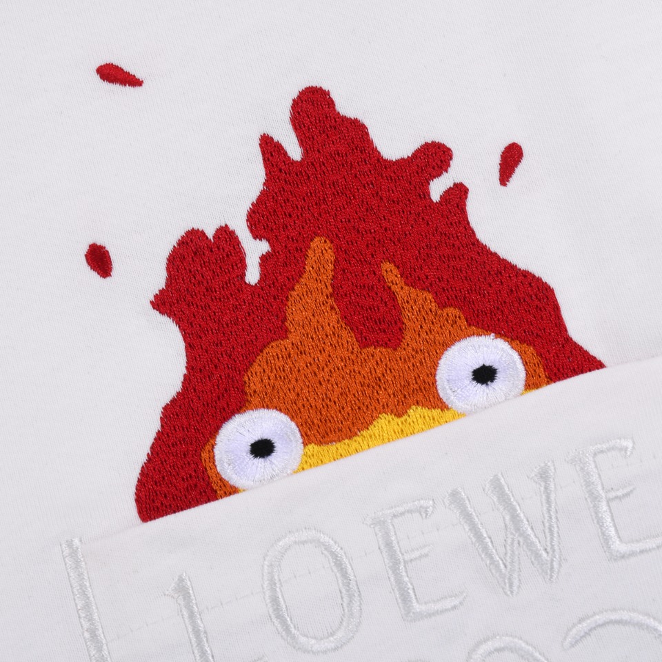 Loewe/罗意威 龙猫限定口袋火焰刺绣短袖T恤 黑色 白色