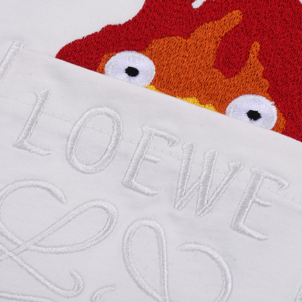 Loewe/罗意威 龙猫限定口袋火焰刺绣短袖T恤 黑色 白色