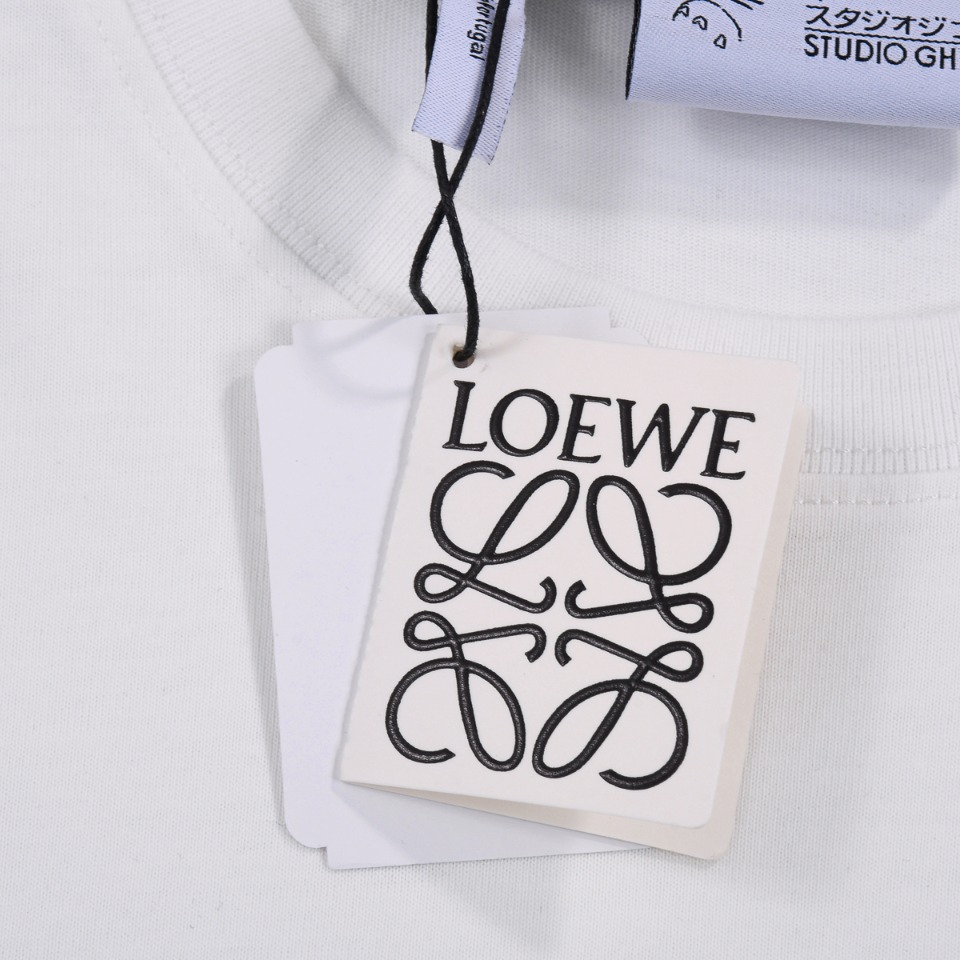 Loewe/罗意威 龙猫限定口袋火焰刺绣短袖T恤 黑色 白色