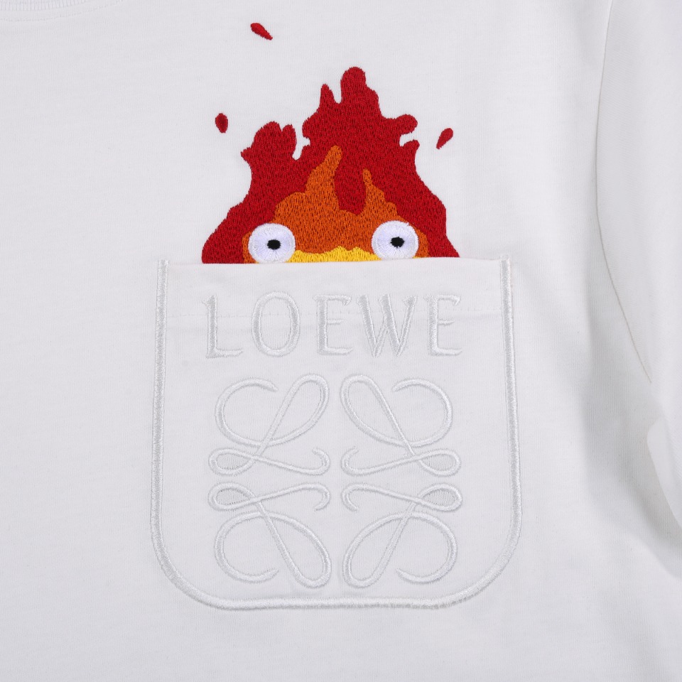 Loewe/罗意威 龙猫限定口袋火焰刺绣短袖T恤 黑色 白色