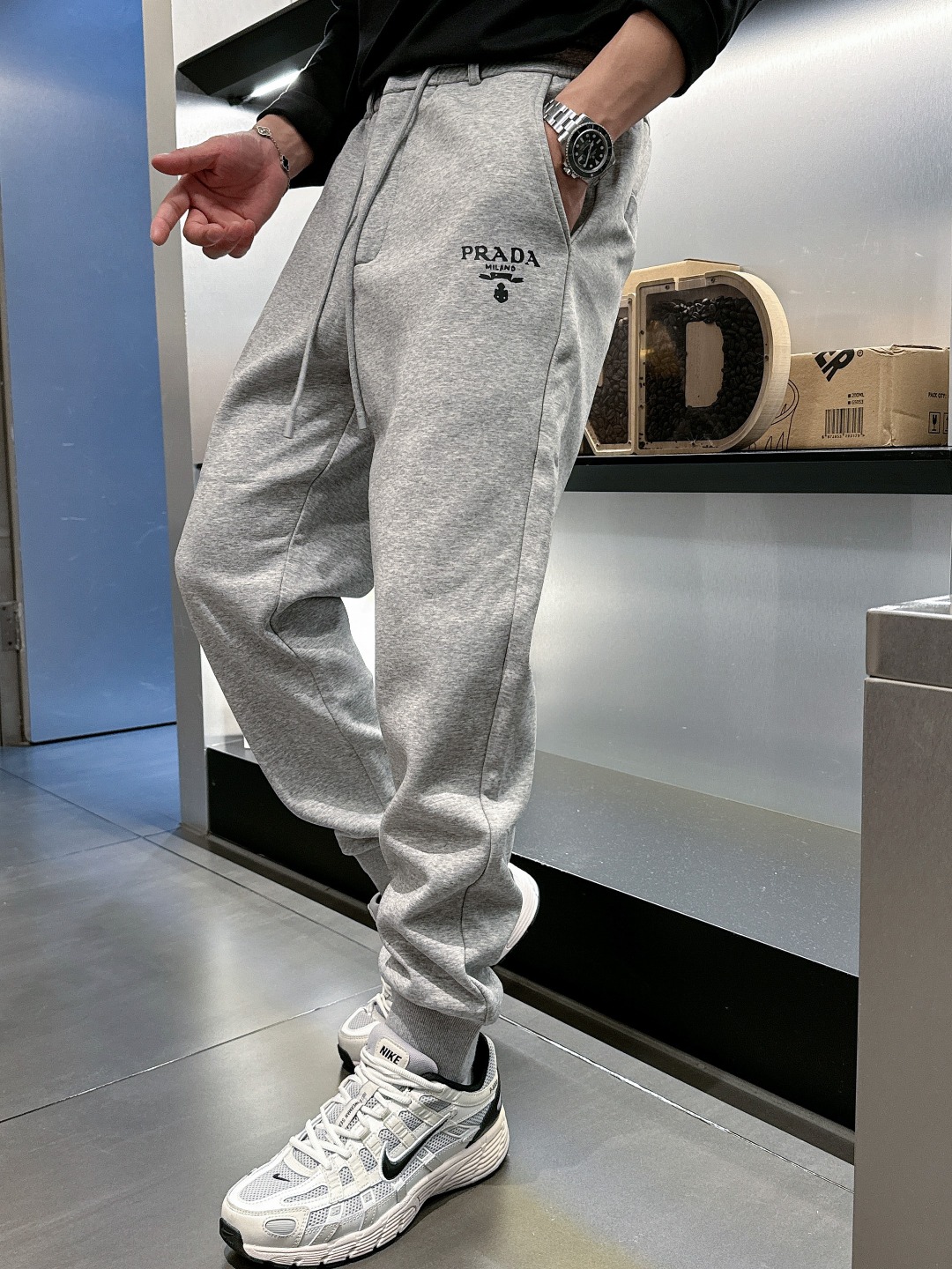 Prada Milano Grey Fleece Lined Joggers | Drawstring Waist | Slim Fit