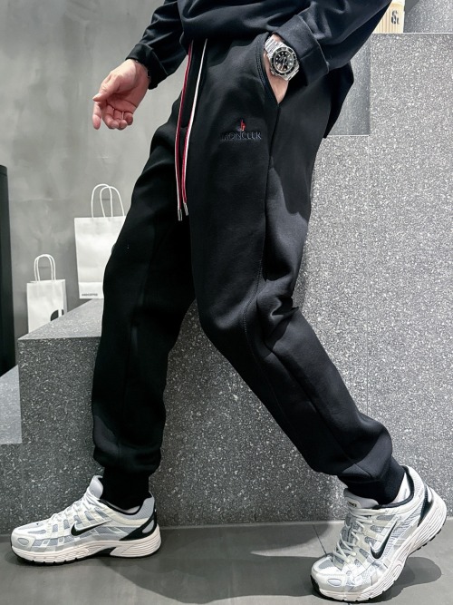 Moncler Men's Fleece Sweatpants Warm Winter Trousers With Drawstring and Logo 1 Moncler Men's Fleece Sweatpants Warm Winter Trousers With Drawstring and Logo