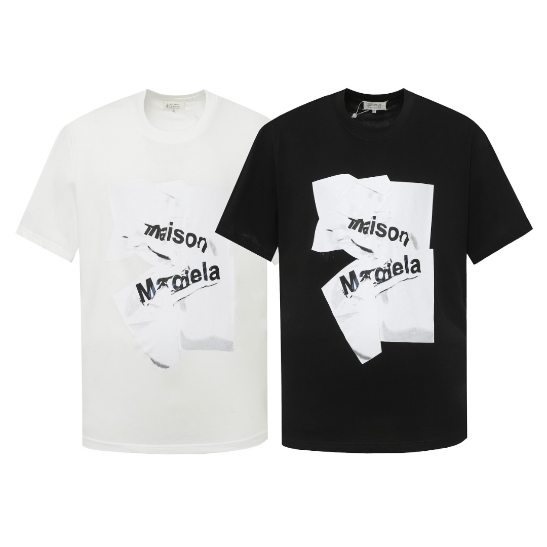 Maison Margiela Clothing T-Shirt Black White Printing Cotton Fashion Short Sleeve