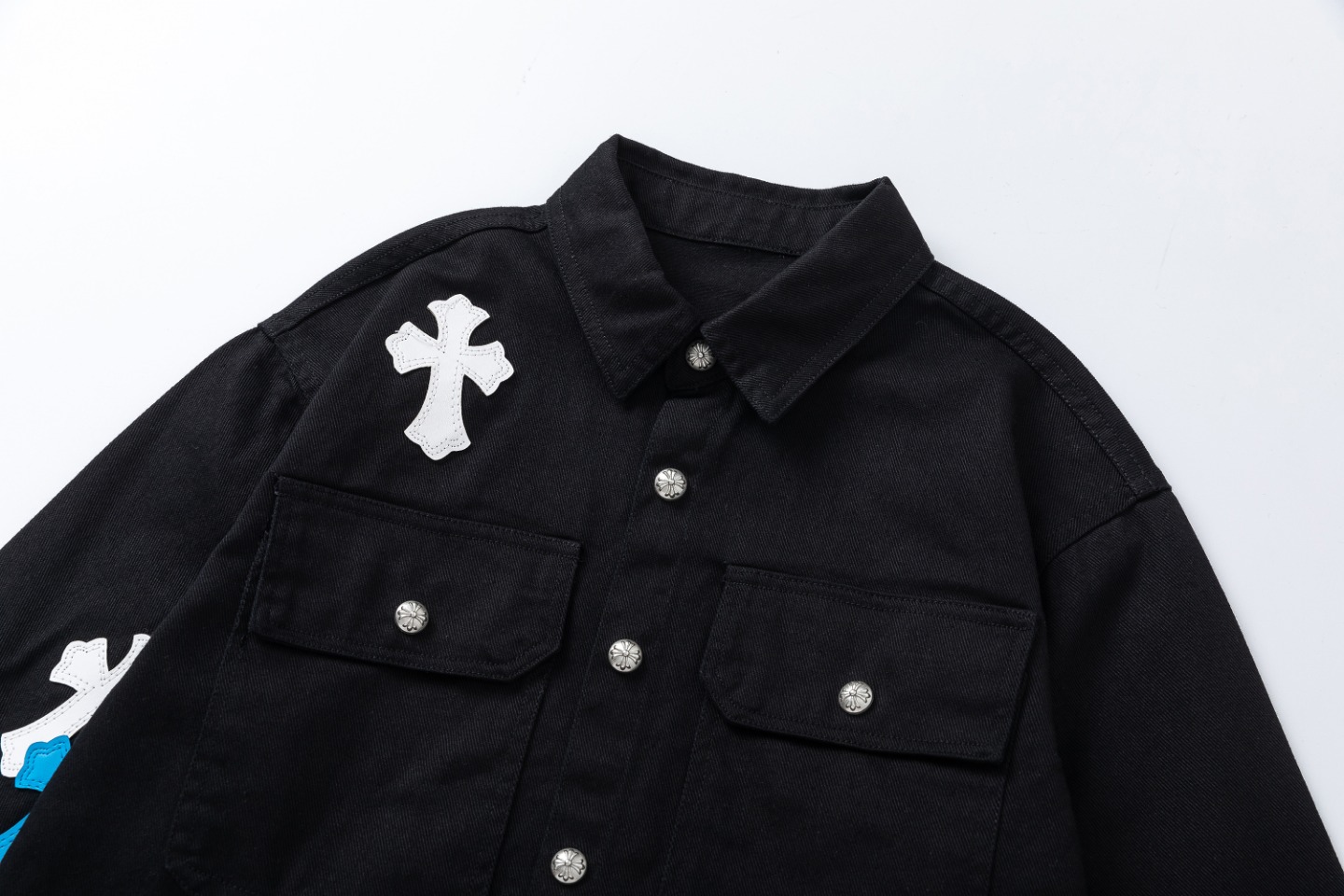 Blue and White Crocson: Premium Embroidered Cotton Cowboy Jacket for Fall/Winter - 图片 3