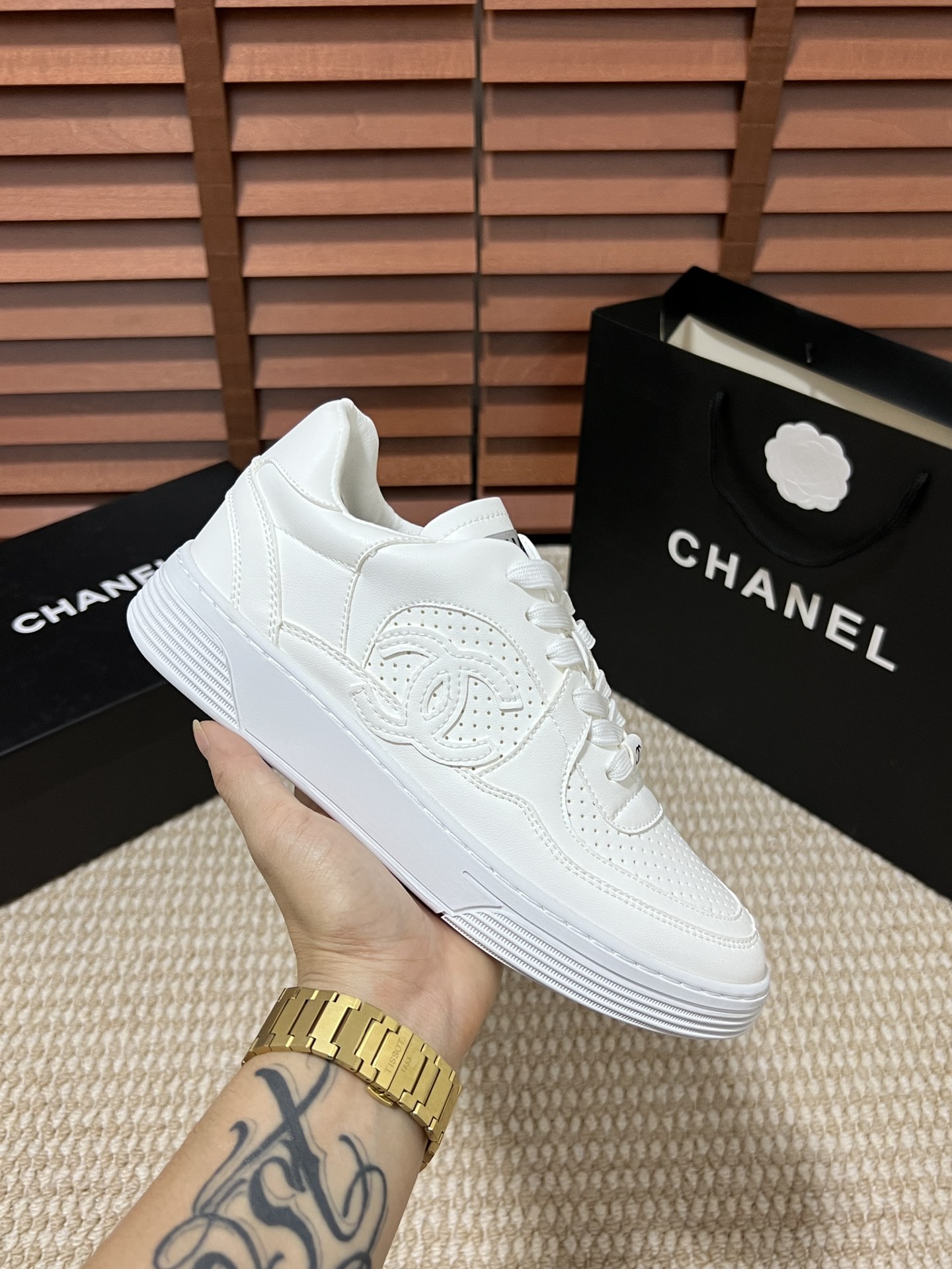 Chanel Skateboard Shoes Sneakers Casual Shoes Orange White Casual