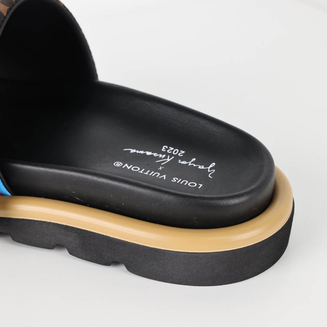 核心主推好价A2原装8色版本LOUISVUITTON路易威登魔术贴一字拖鞋织物高频浮雕工艺LV进口5D打