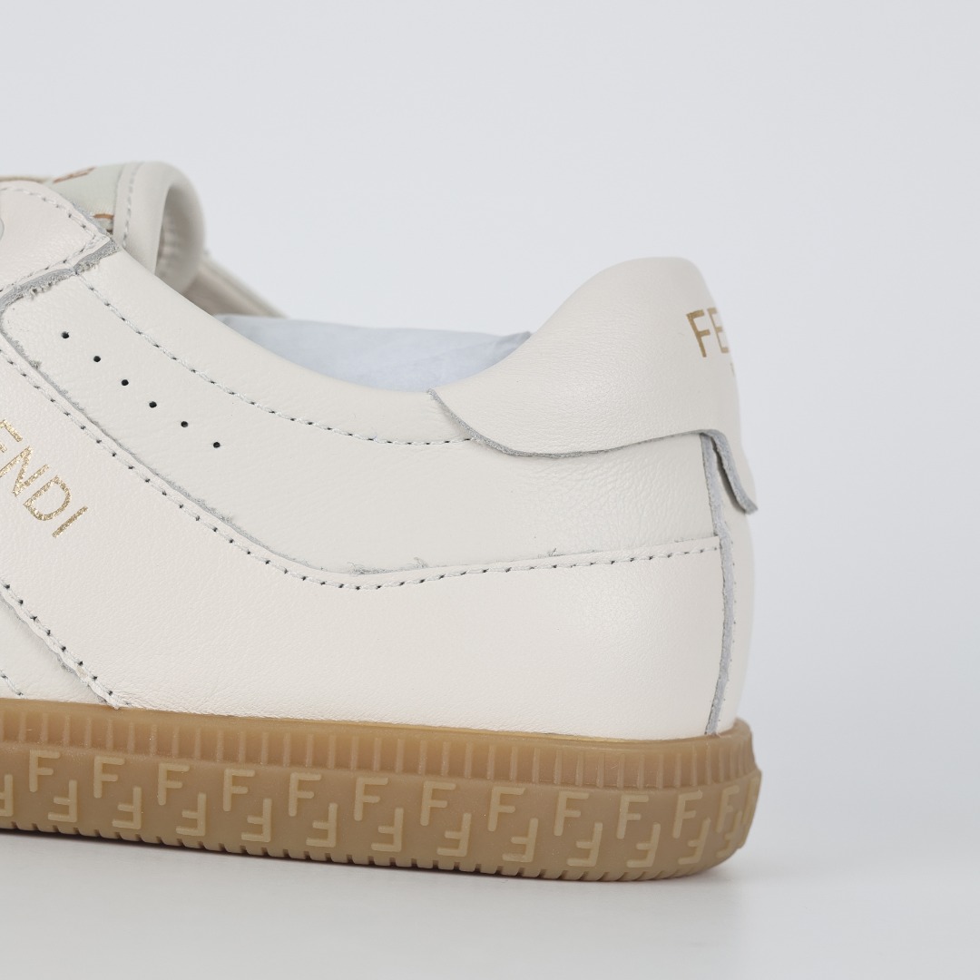A2 Guangdong original quality Fendi Fendi Flair Leather Sneaker Low Flair series low-top retro versatile German training style casual sports sneakers ”leather raw rubber”