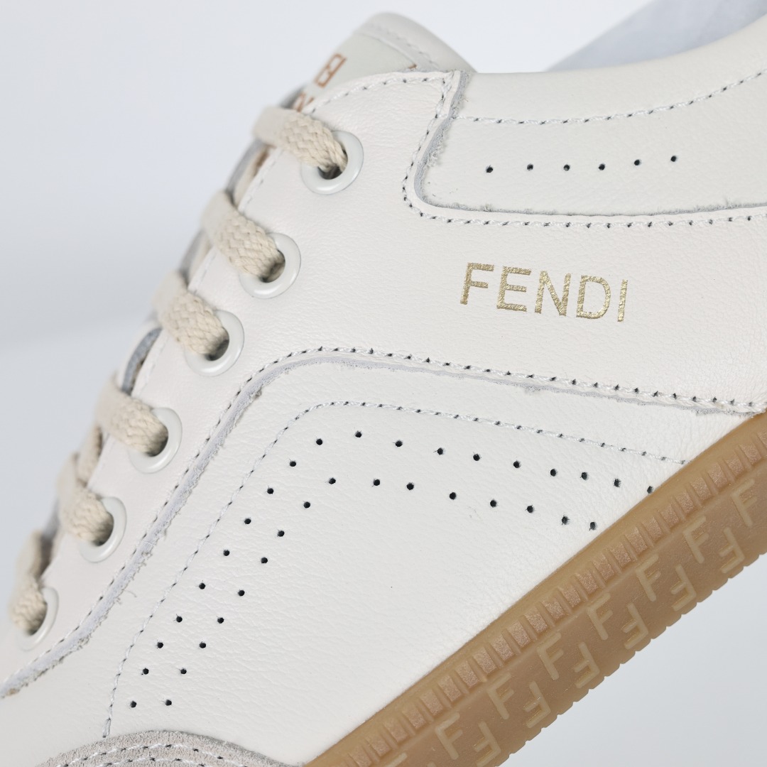 A2 Guangdong original quality Fendi Fendi Flair Leather Sneaker Low Flair series low-top retro versatile German training style casual sports sneakers ”leather raw rubber”