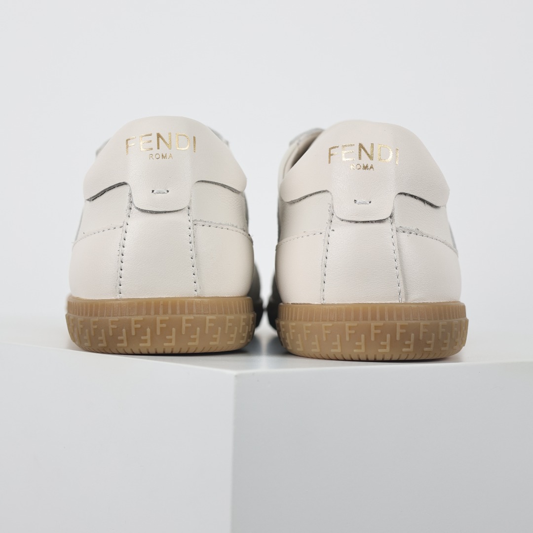 A2 Guangdong original quality Fendi Fendi Flair Leather Sneaker Low Flair series low-top retro versatile German training style casual sports sneakers ”leather raw rubber”