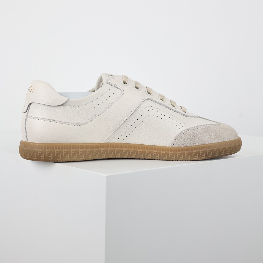 A2 Guangdong original quality Fendi Fendi Flair Leather Sneaker Low Flair series low-top retro versatile German training style casual sports sneakers ”leather raw rubber”