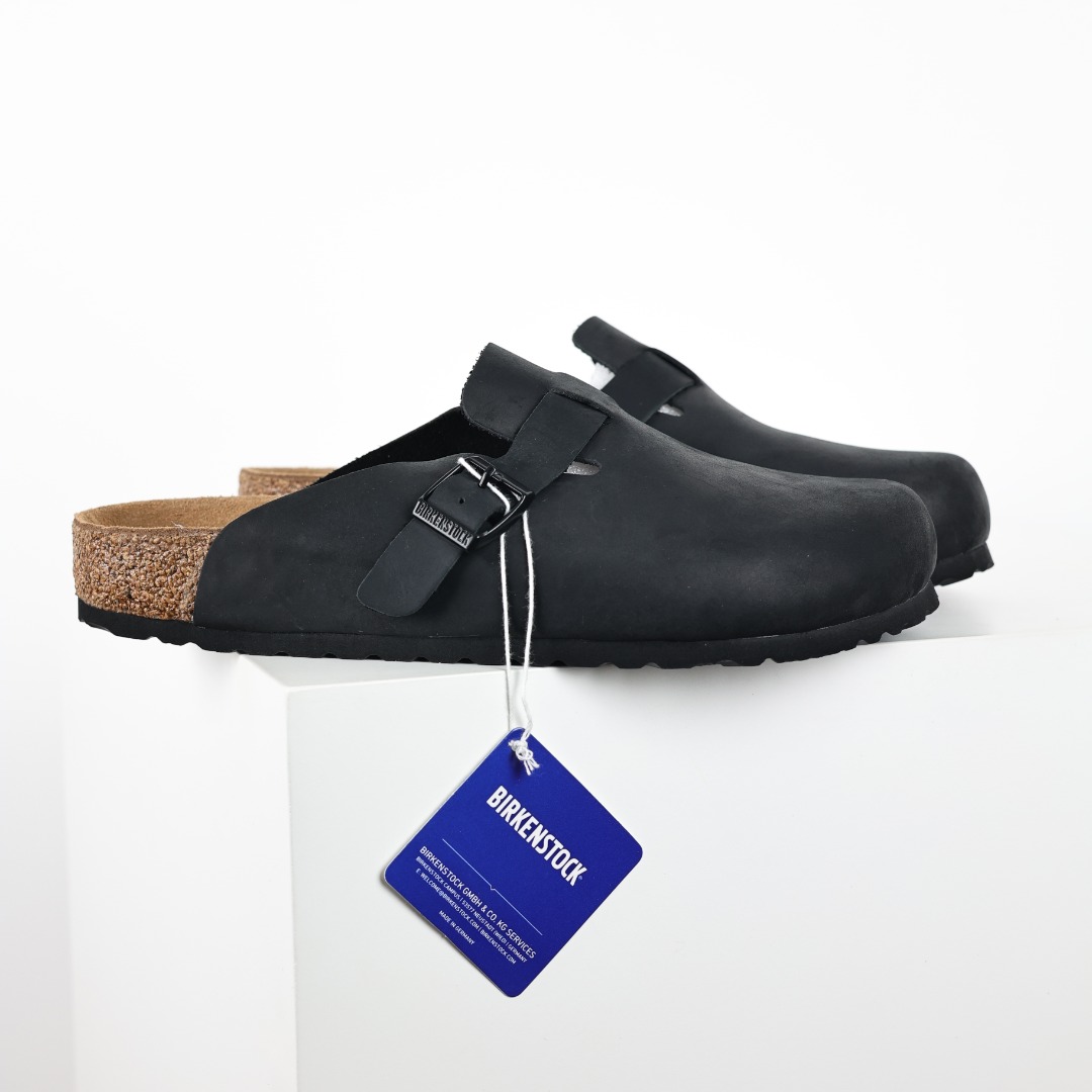 黑磨砂配色Birkenstock 勃肯包拖系列 勃肯伦敦系列低帮牛皮绒面革平底复古软木休闲鞋