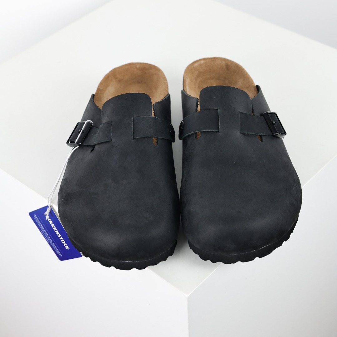 黑磨砂配色Birkenstock 勃肯包拖系列 勃肯伦敦系列低帮牛皮绒面革平底复古软木休闲鞋