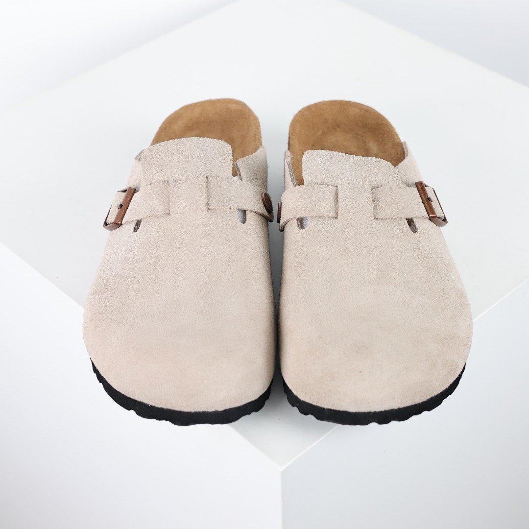 沙色翻毛皮博肯Birkenstock 勃肯包拖系列 勃肯伦敦系列低帮牛皮绒面革平底复古软木休闲鞋