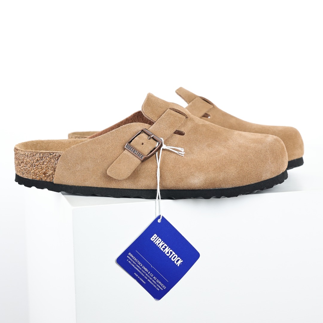 栗色翻毛皮 Birkenstock 勃肯包拖系列 勃肯伦敦系列低帮牛皮绒面革平底复古软木休闲鞋