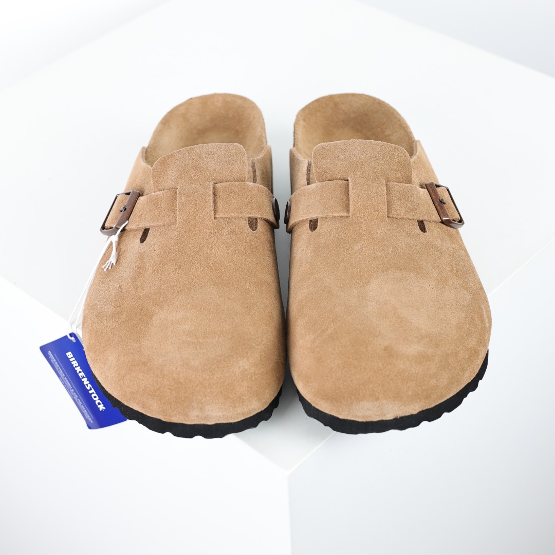 栗色翻毛皮 Birkenstock 勃肯包拖系列 勃肯伦敦系列低帮牛皮绒面革平底复古软木休闲鞋