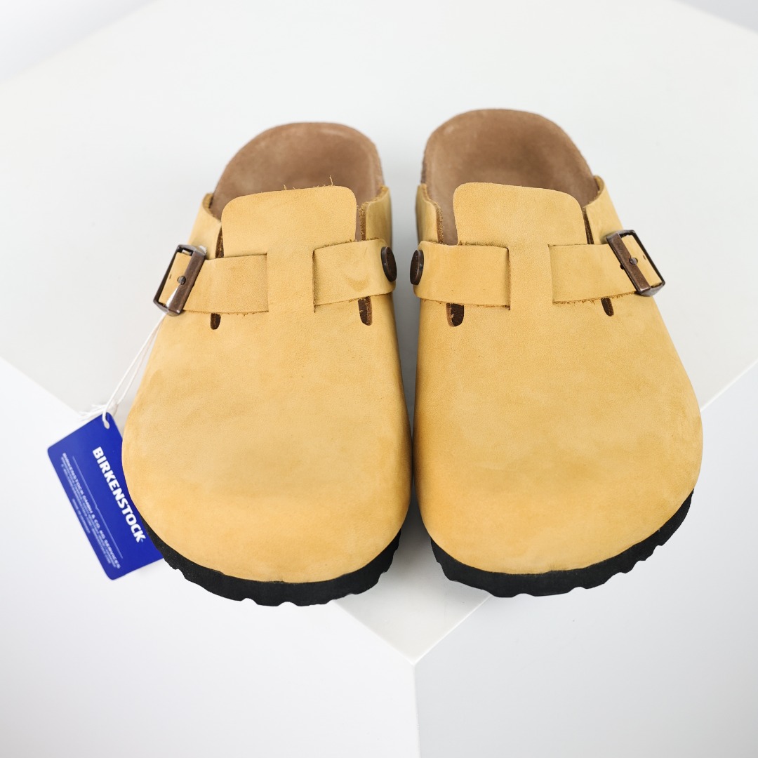 黄麂皮配色Birkenstock 勃肯包拖系列 勃肯伦敦系列低帮牛皮绒面革平底复古软木休闲鞋