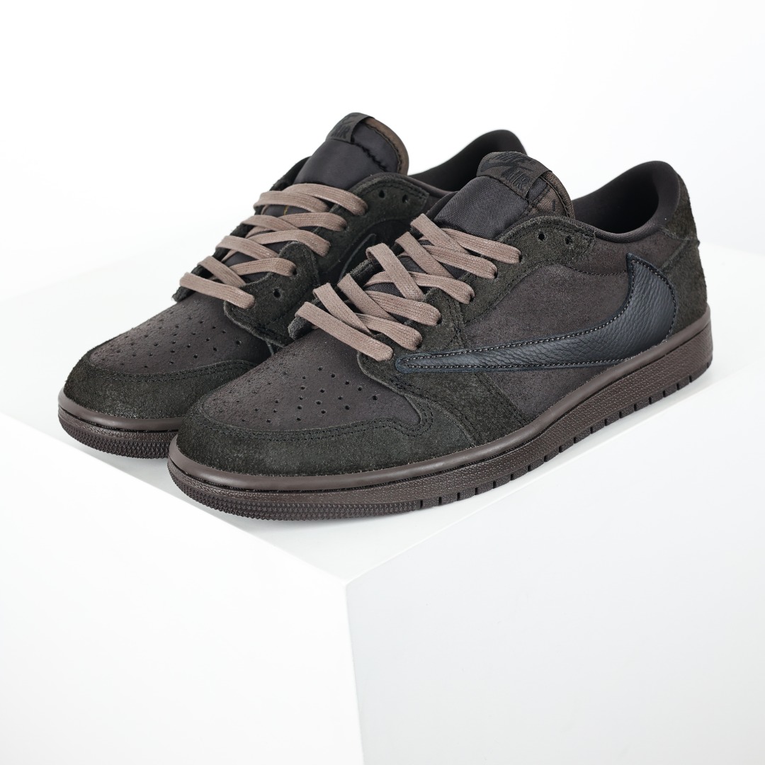 纯原 Travis Scott x Air Jordan 1 Low ” Velvet Brown ” 黑棕 TS联名倒钩低帮 AJ1乔1 联名低帮文化篮球鞋 DM7866-202