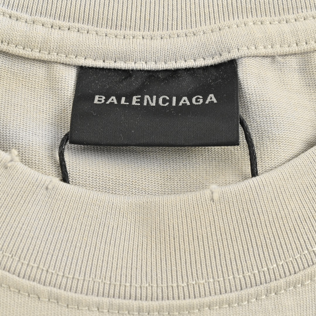 Balenciaga/巴黎世家 扎染双B印花水洗做旧短袖