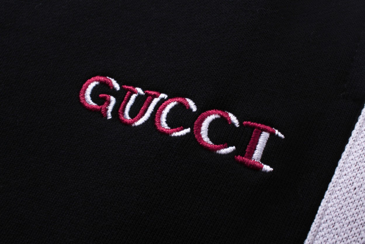 Gucci/古驰 24ss拼色刺绣LOGO长裤 2024早秋新款 毛圈面料 细条纹拼接 高密度刺绣字母logo 男女同款 休闲长裤