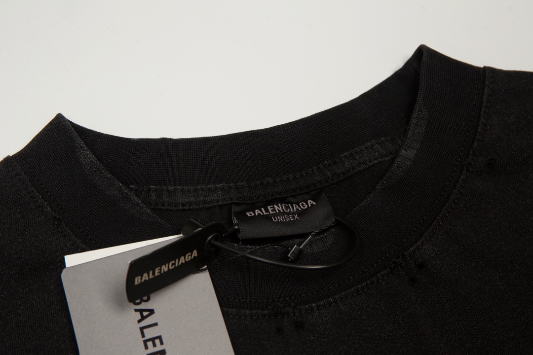 Balenciaga/巴黎世家做旧水洗胶带LOGO长袖 水洗黑 喷砂蓝 白色 灰蓝色