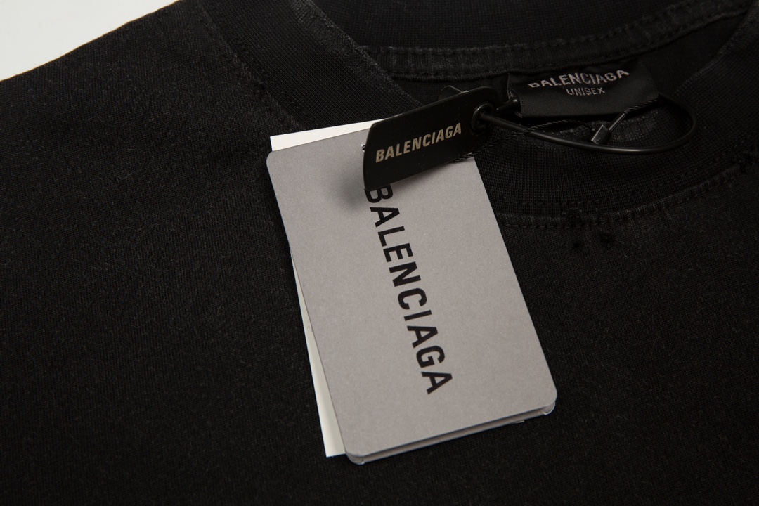 Balenciaga/巴黎世家做旧水洗胶带LOGO长袖 水洗黑 喷砂蓝 白色 灰蓝色