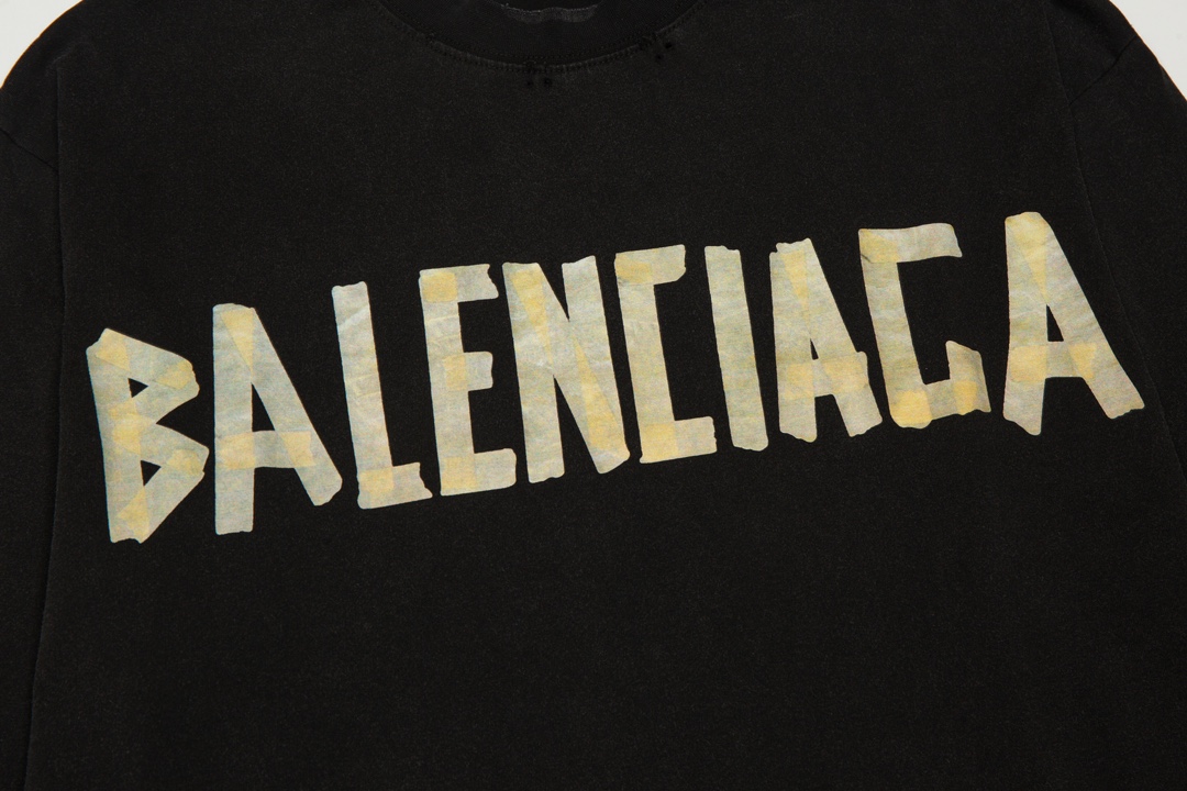 Balenciaga/巴黎世家做旧水洗胶带LOGO长袖 水洗黑 喷砂蓝 白色 灰蓝色