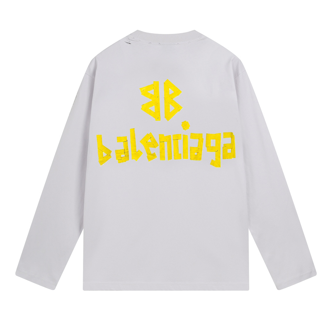 Balenciaga/巴黎世家做旧水洗胶带LOGO长袖