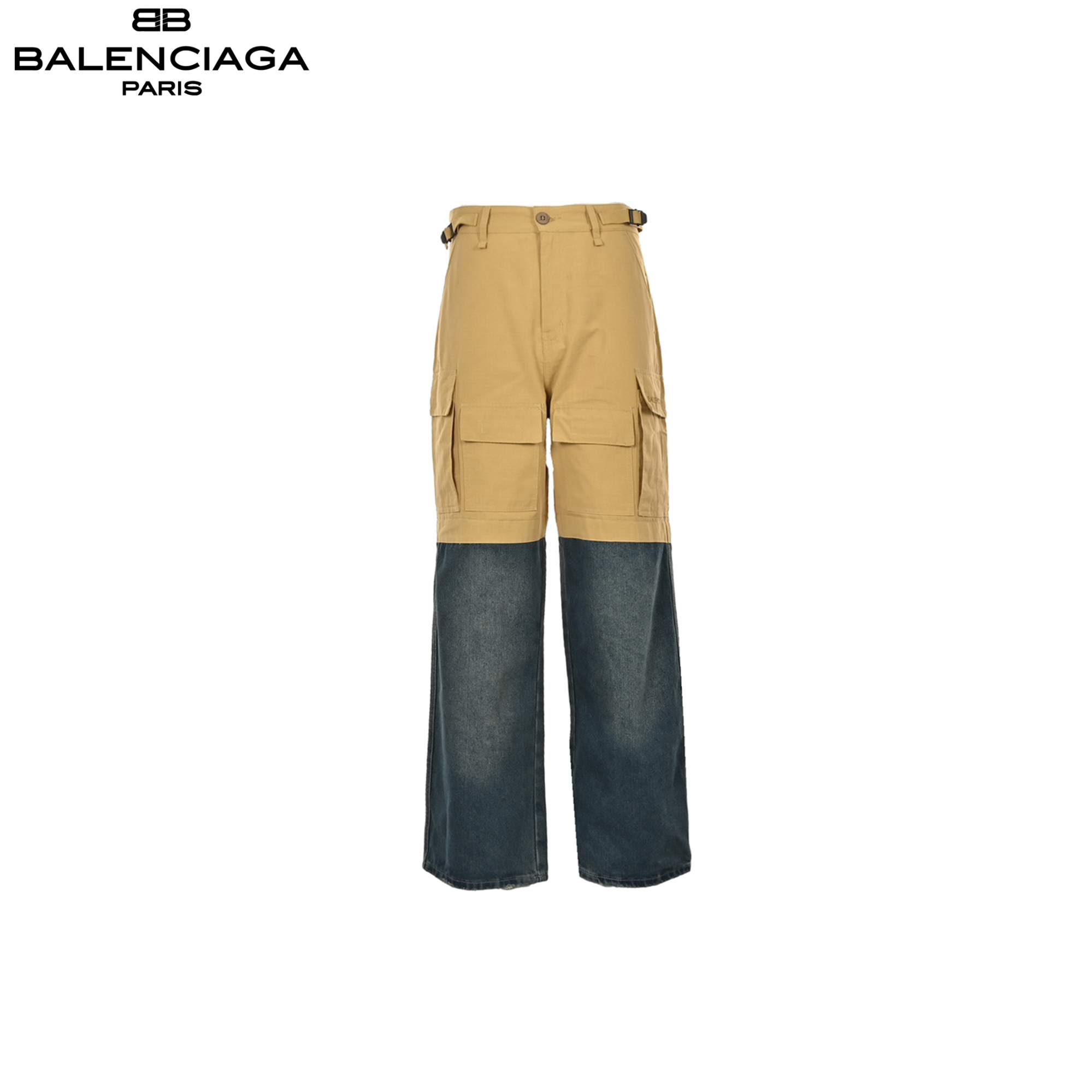 Balenciaga/巴黎世家 24ss 拼接阔腿磨破牛仔裤