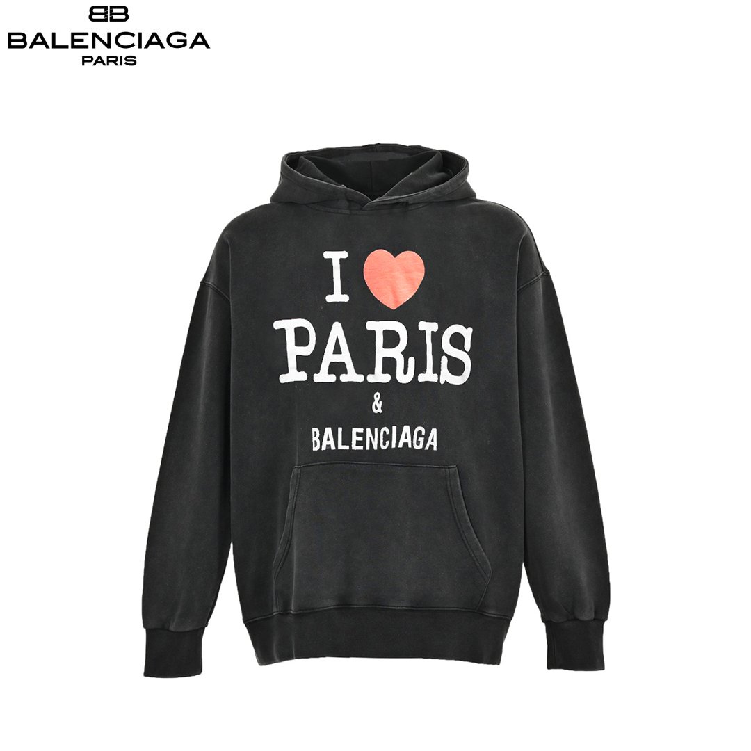 Balenciaga/巴黎世家 24ss 爱心字母印花水洗做旧连帽卫衣