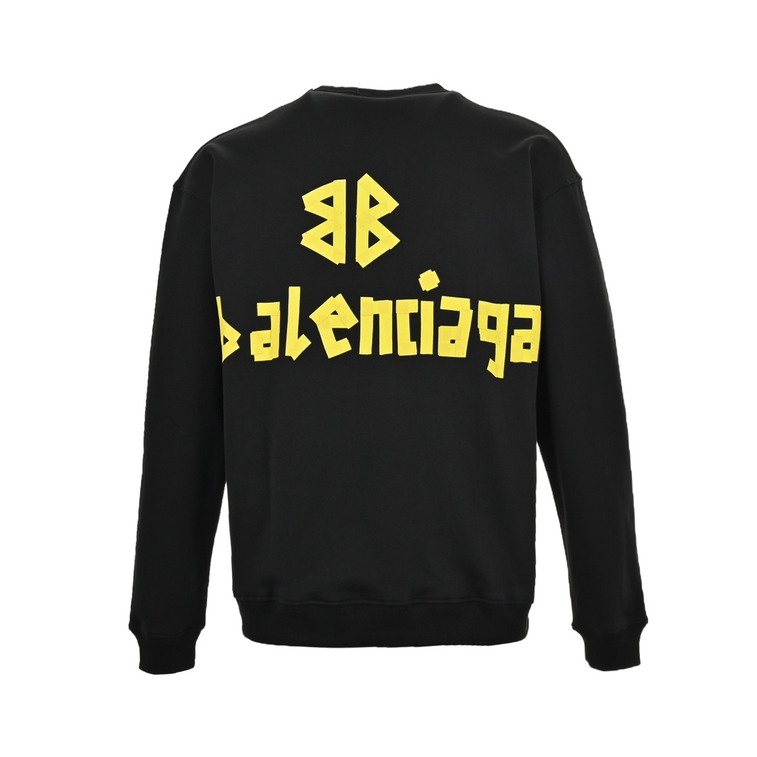 Balenciaga/巴黎世家做旧水洗胶带LOGO圆领卫衣