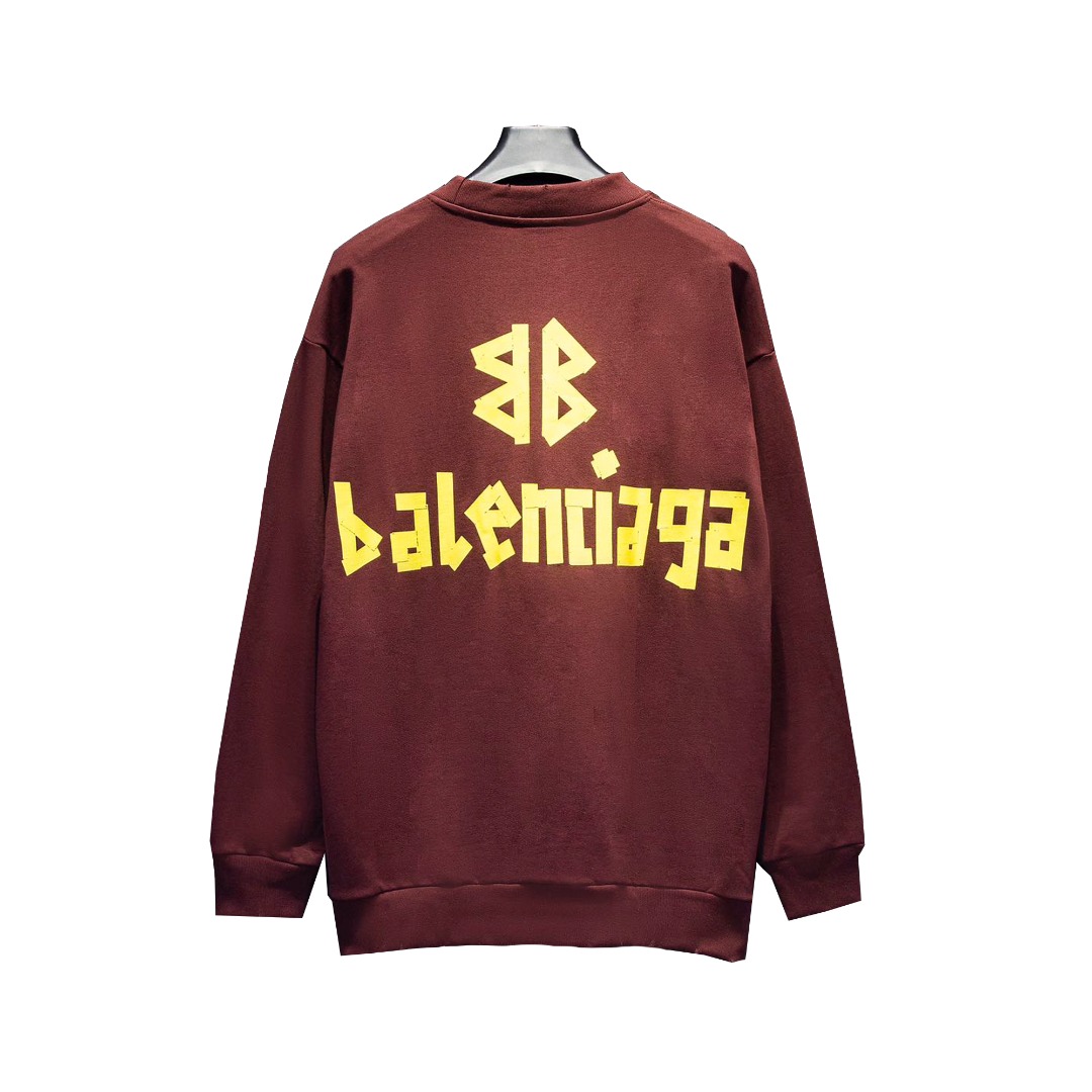 Balenciaga/巴黎世家做旧水洗胶带LOGO圆领卫衣 灰白色