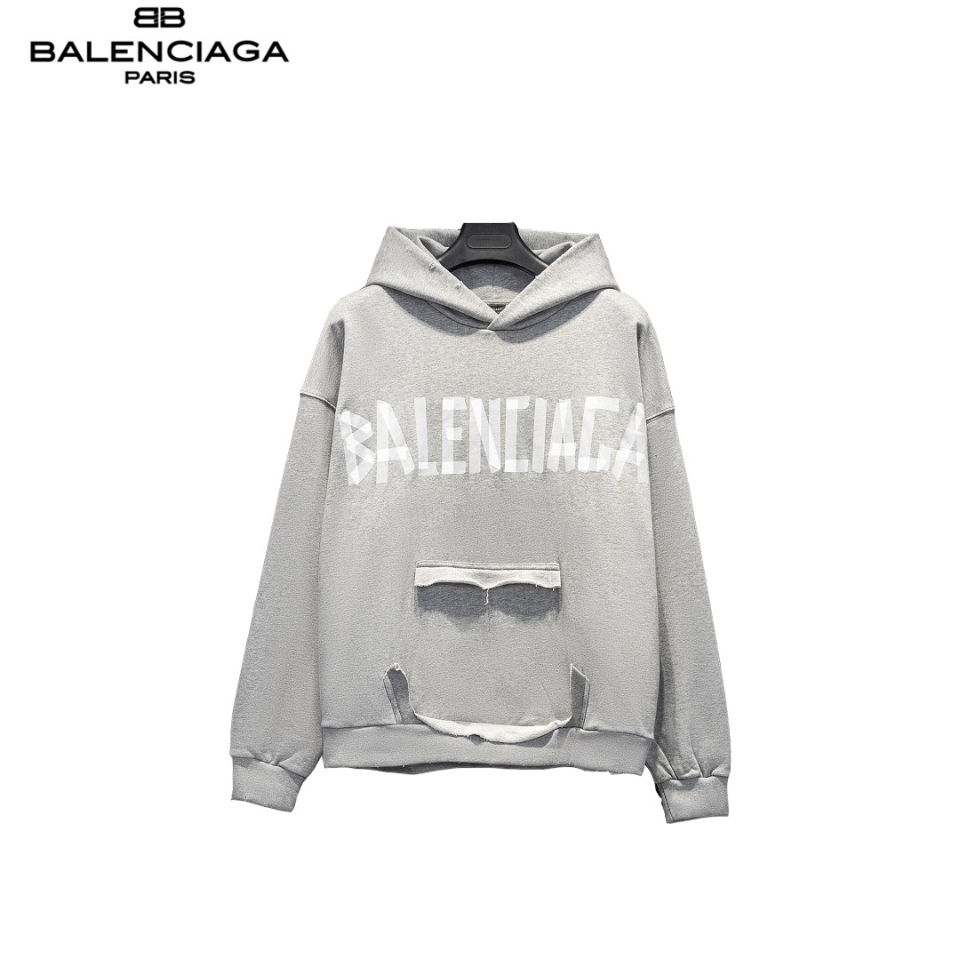 Balenciaga/巴黎世家 23Fw 美纹纸胶带水洗破坏连帽卫衣