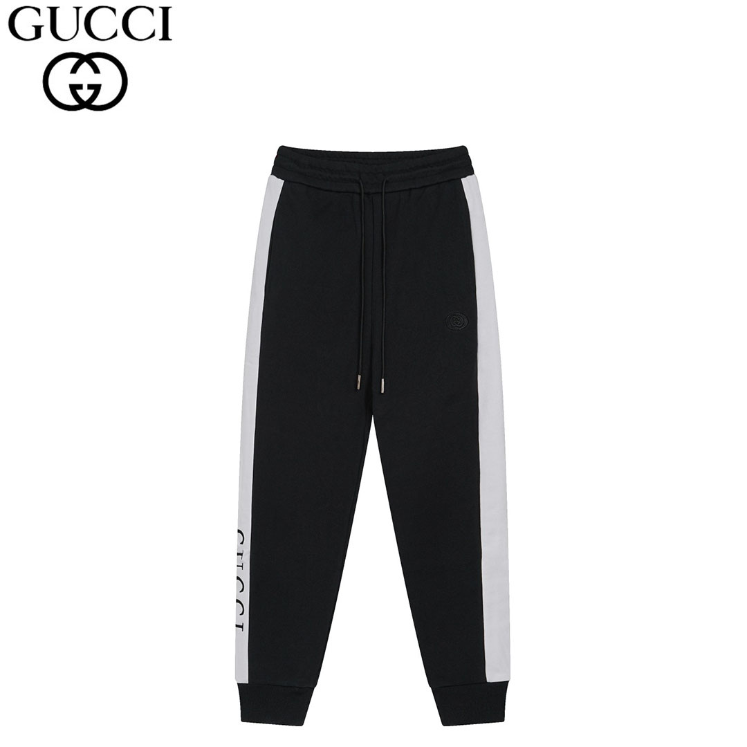 Gucci/古驰 24ss 拼色裤腿LOGO束口长裤 拼接印花Lg标识