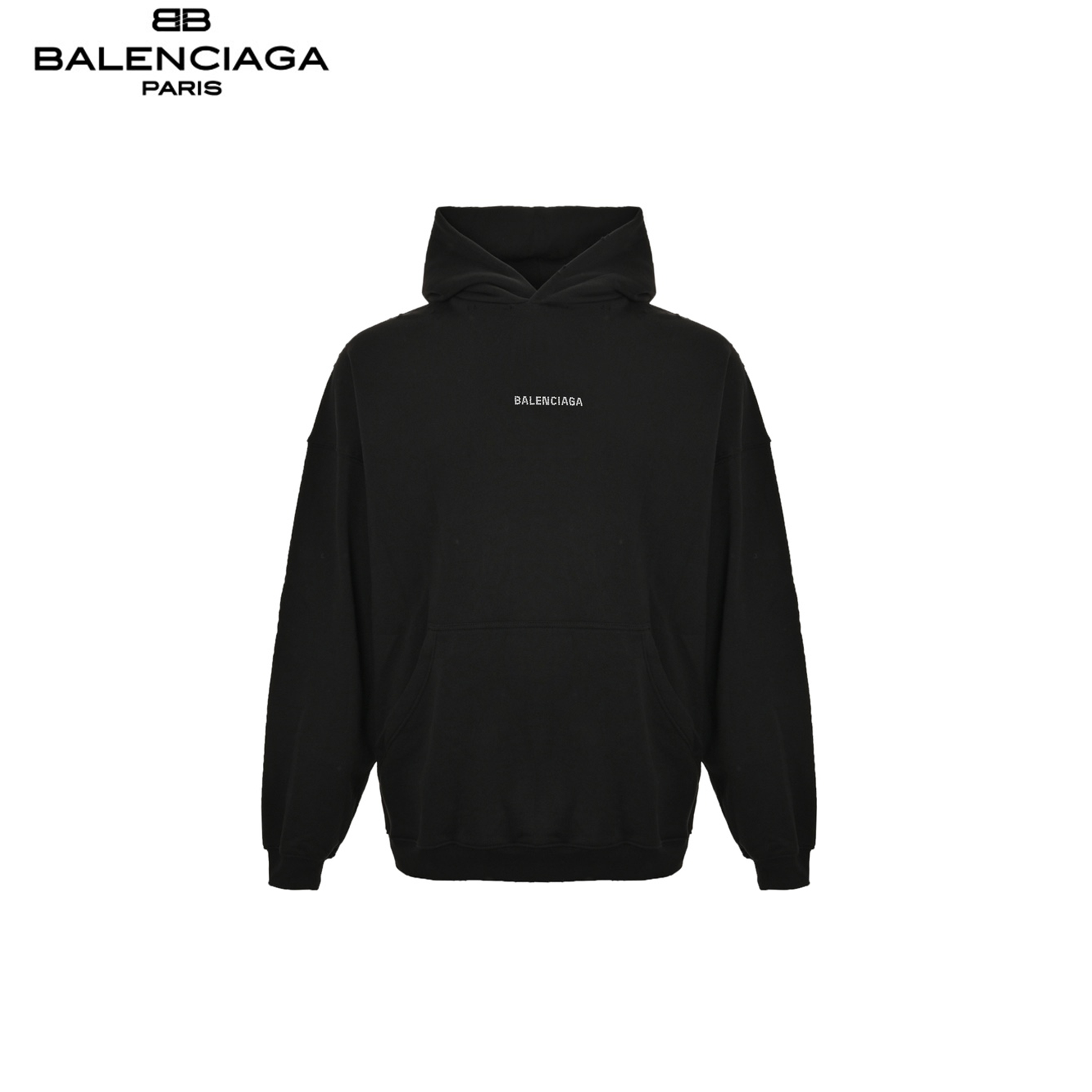 Balenciaga/巴黎世家 24Fw 前后烫钻字母水洗破坏连帽卫衣