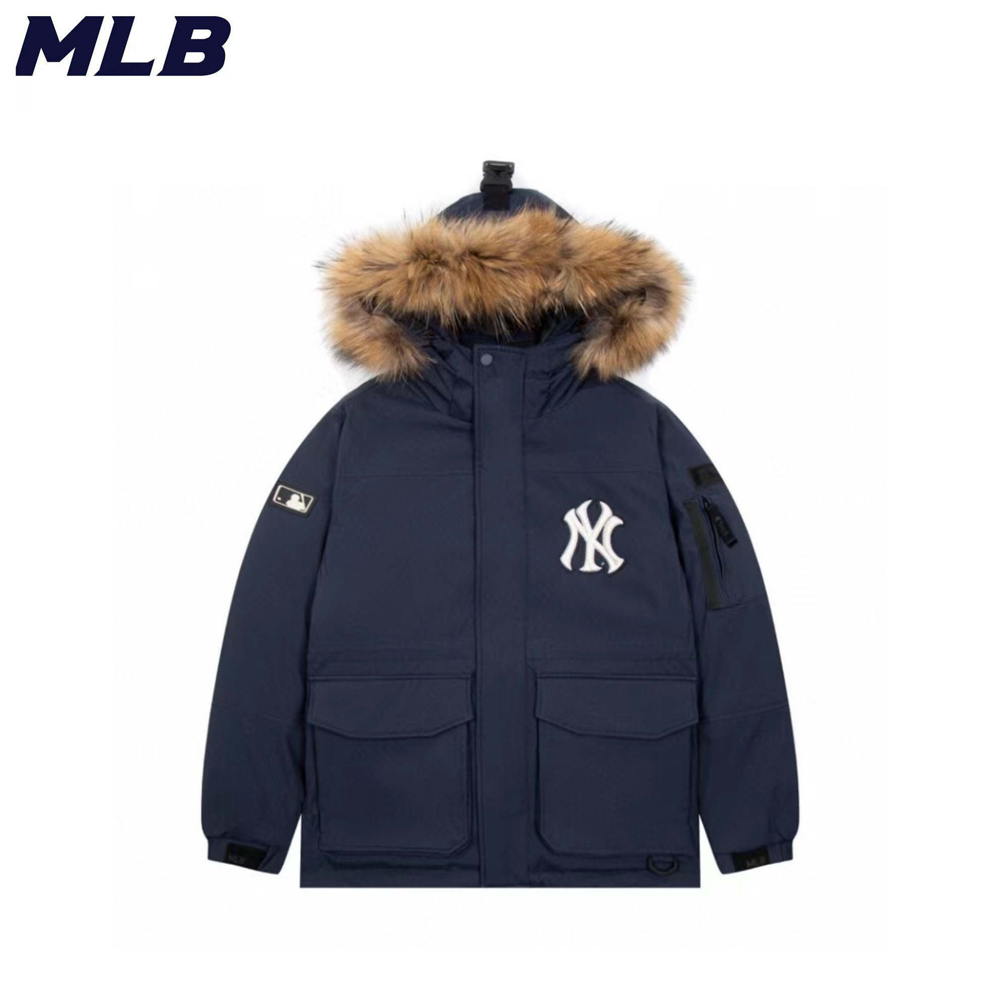 MLB 胸口刺绣LOGO毛领连帽羽绒服外套