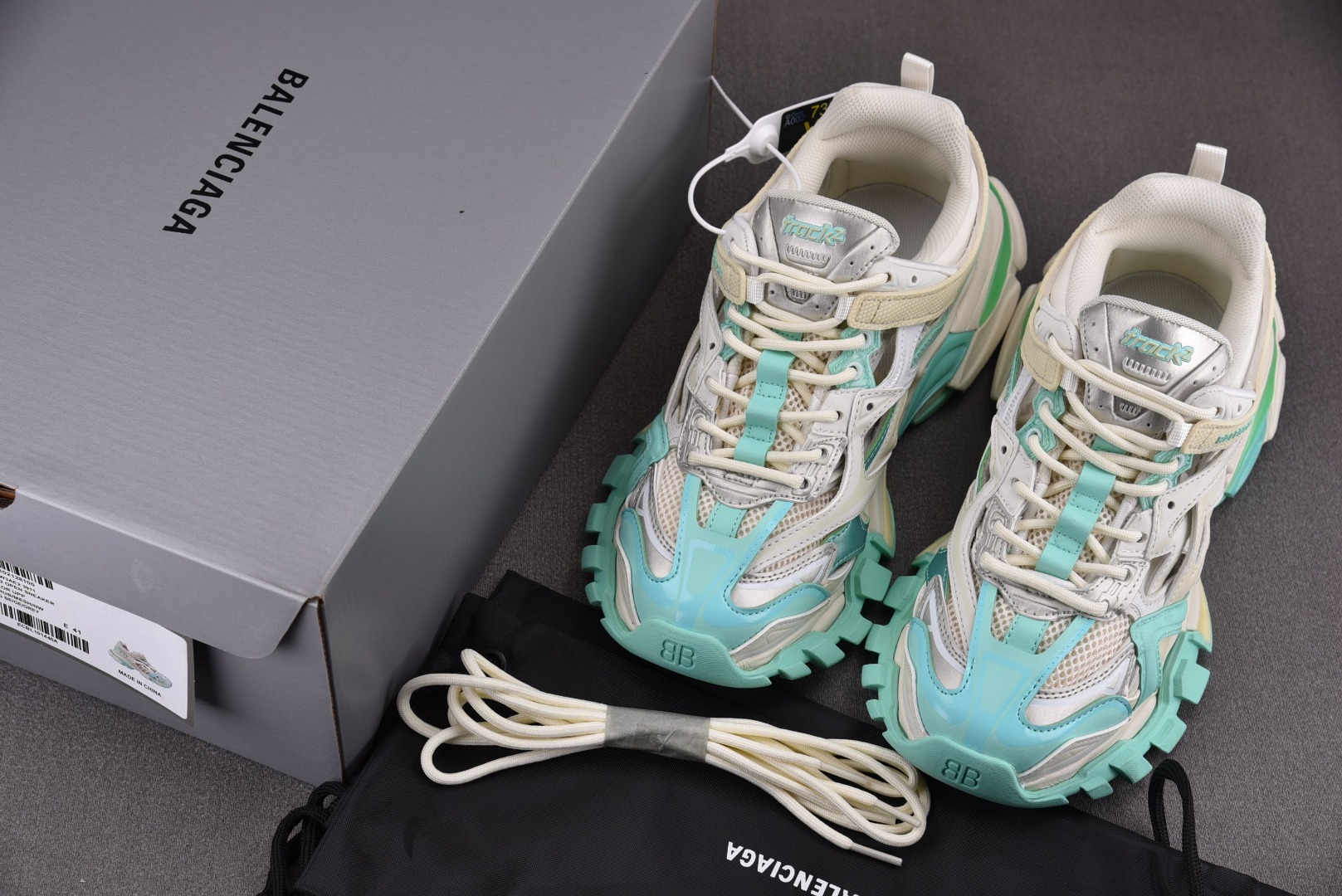 巴黎尺码:35-46偏大超重纯原版出品-BalenciagaTrack2.0灰白绿YZ018-5