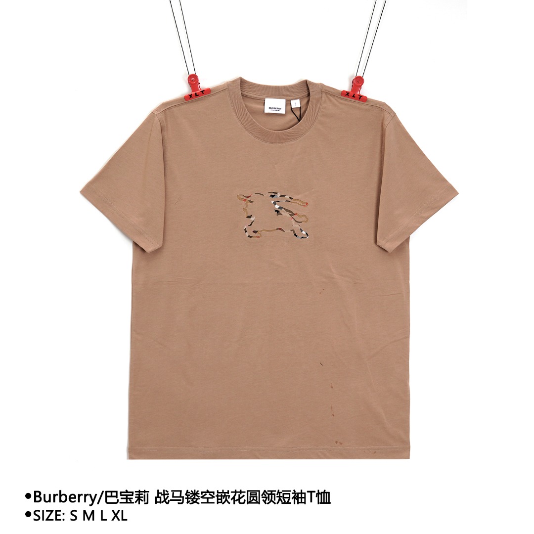 Burberry/巴宝莉 战马镂空嵌花圆领短袖T恤