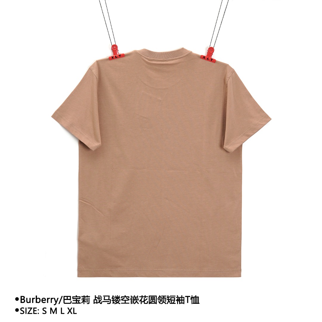 Burberry/巴宝莉 战马镂空嵌花圆领短袖T恤