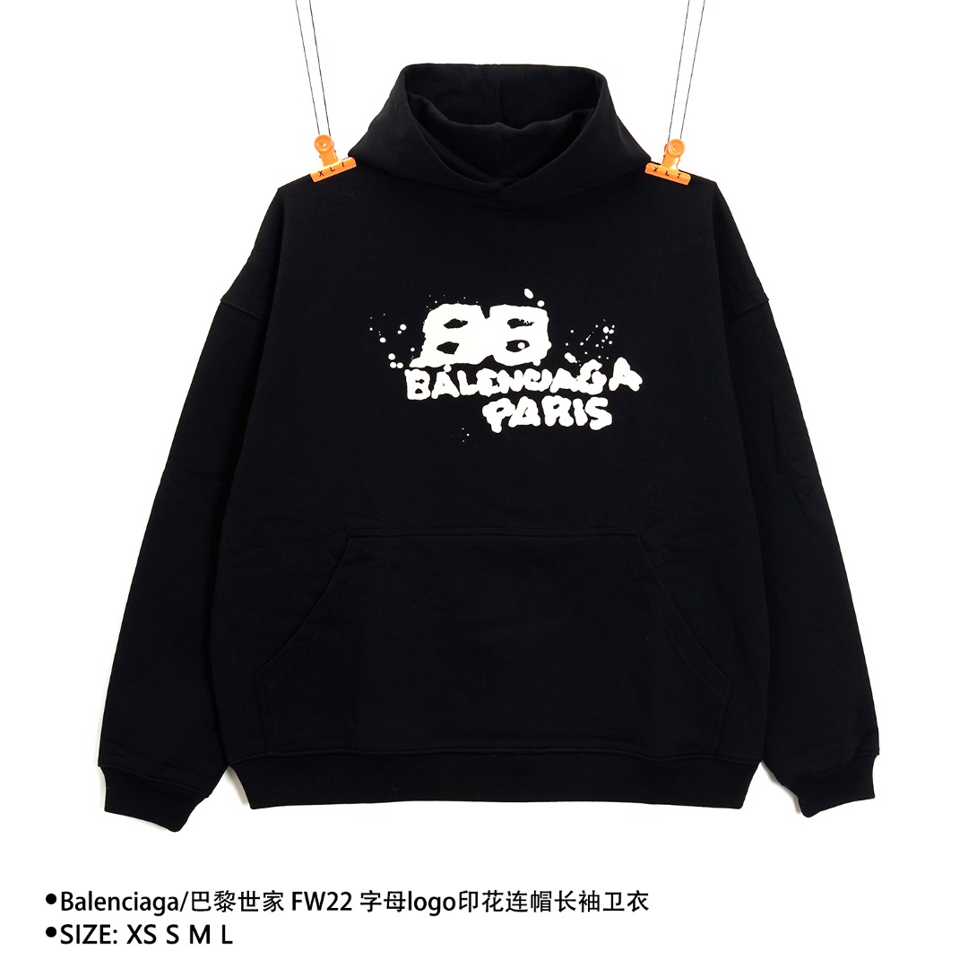 Balenciaga巴黎世家 FW22 字母logo印花连帽长袖卫衣