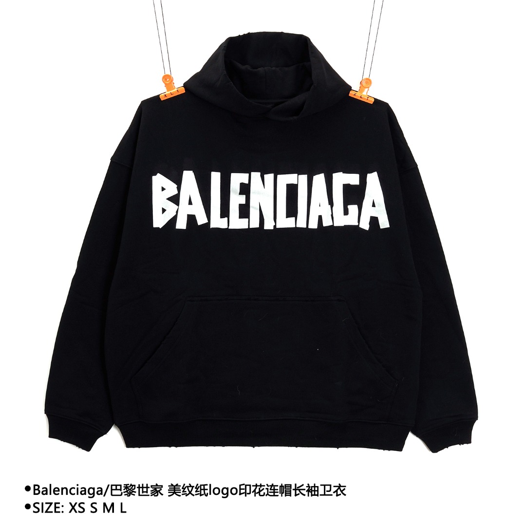 Balenciaga/巴黎世家 美纹纸logo印花连帽长袖卫衣