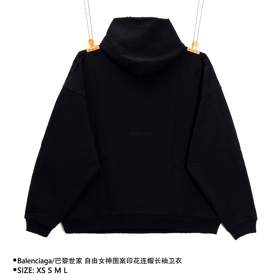 Balenciaga/巴黎世家 自由女神图案印花连帽长袖卫衣