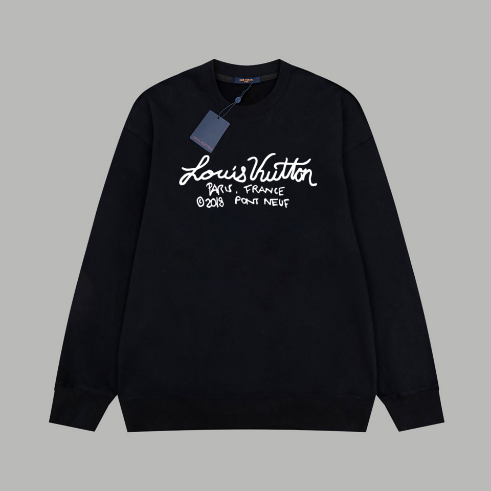 Louis Vuitton Kleding Sweatshirts Zwart Wit Afdrukken Unisex Katoen Vintage Lange mouw