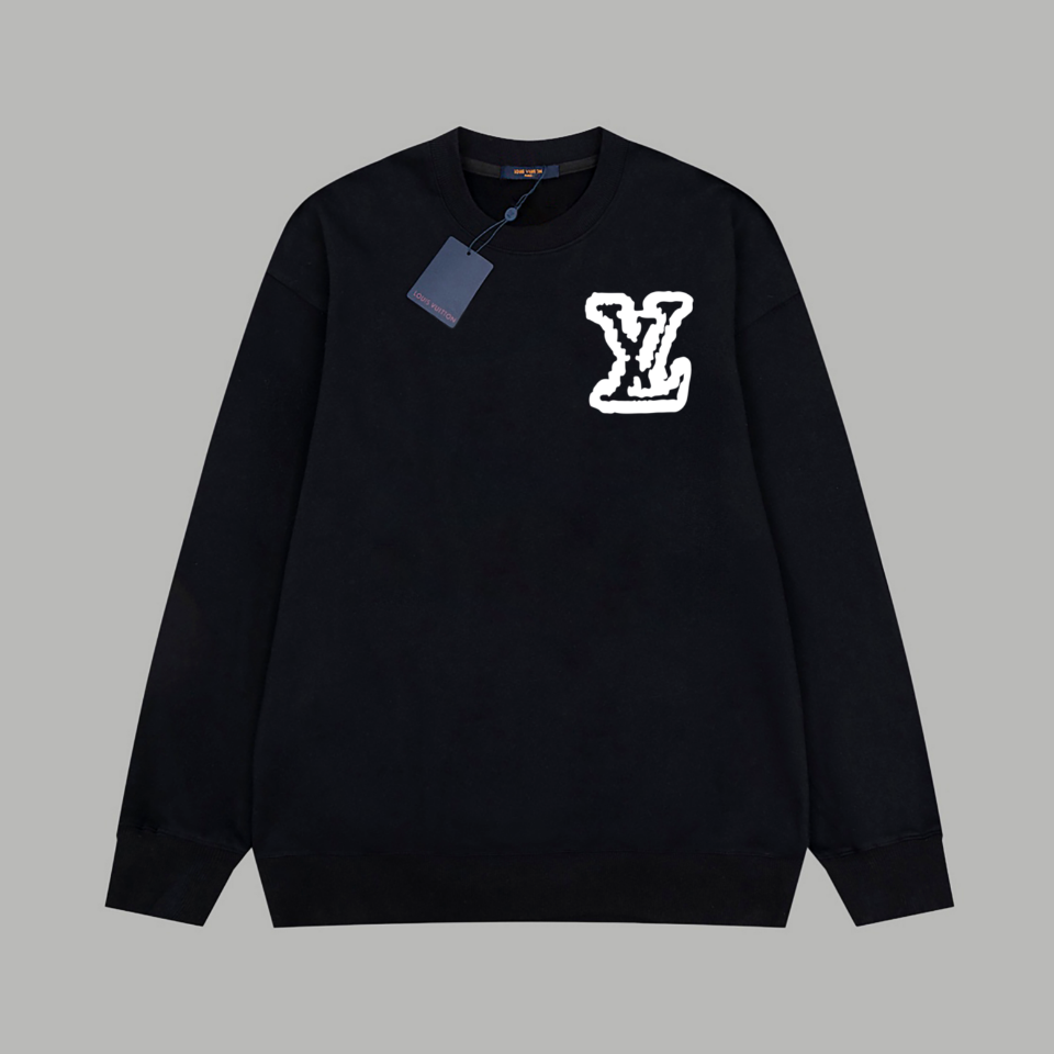 Louis Vuitton Kleding Sweatshirts Zwart Wit Afdrukken Unisex Katoen Vintage Lange mouw