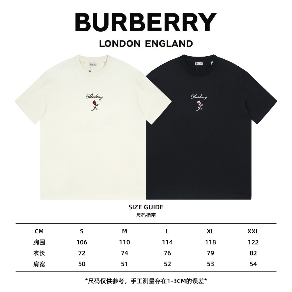 高版本Burberry巴宝莉2024早春玫瑰刺绣短袖T恤BUR王牌渠道秒杀市面上一切版本只能说根本就不是