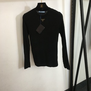 Prada Clothing Knit Sweater Shirts & Blouses Black White Knitting Long Sleeve