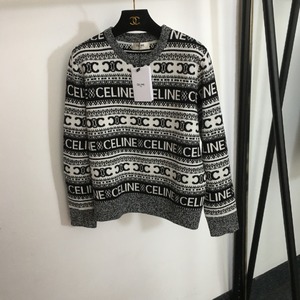 Celine Clothing Knit Sweater Sweatshirts Grey Red Knitting Wool