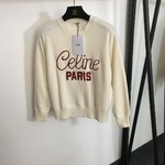 Celine Clothing Knit Sweater Beige White Embroidery Knitting Wool